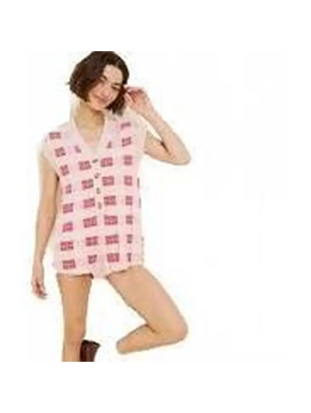 Free People Lewis Plaid Sweater Knit Romper red motif combo SIZE XS #1304